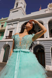 Nox Anabel E1293 Long Off the Shoulder Sweetheart Ruffled Tiered Tulle Gown