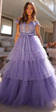 Nox Anabel E1293 Long Off the Shoulder Sweetheart Ruffled Tiered Tulle Gown