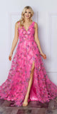 Nox Anabel E1445 Long A-Line V-Neck Floral Print Evening Gown