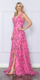Nox Anabel E1445 Long A-Line V-Neck Floral Print Evening Gown