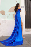 Nox Anabel E1451 Long Off the Shoulder Fitted Column Satin Dress