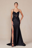 Nox Anabel E1488 Luxurious Shiny Satin Material A Sweetheart Neckline & Slit
