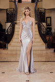 Nox Anabel E1527 Satin Sheer Boned Applique with High Slit Dress