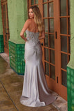 Nox Anabel E1527 Satin Sheer Boned Applique with High Slit Dress