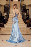 Nox Anabel E1532 Satin Sequin Applique Boned Waist Mermaid Dress