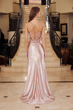 Nox Anabel E1534 Satin Sweetheart Boned Applique Dress with Slit