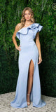Nox Anabel E467 Long Sheath One Shoulder Ruffle Overlay Strap Gown