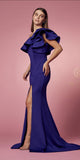 Nox Anabel E467 Long Sheath One Shoulder Ruffle Overlay Strap Gown
