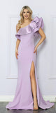 Nox Anabel E467 Long Sheath One Shoulder Ruffle Overlay Strap Gown