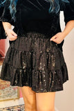 Dancing Midnight Wishes Black Tiered Sequin Mini Skort