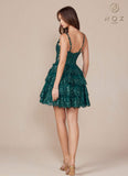 CLEARANCE - Nox Anabel E914 Short Applique Tiered A-Line Rose Gold Dress (Size 6, 12)