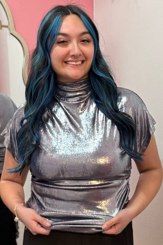 ✨ Holiday Shimmer Silver Drape Top✨