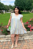 Bluebell Breeze Patchwork Mini Dress