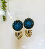 Tropical Blue Flower & Brass Earrings