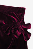 Velvet High-Waisted Wrap Skirt – Wine Red