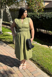 Olive Luxe Zip-Front Midi Dress