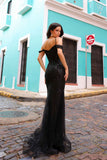 Nox Anabel F1469 Long Cold Shoulder Corset Sequin Fitted Gown