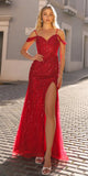 Nox Anabel F1469 Long Cold Shoulder Corset Sequin Fitted Gown