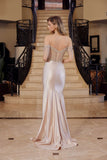 Nox Anabel F1568 Satin Beaded Off-Shoulder Boned Waistline Dress