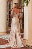 Nox Anabel F1568 Satin Beaded Off-Shoulder Boned Waistline Dress