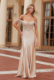 Nox Anabel F1568 Satin Beaded Off-Shoulder Boned Waistline Dress
