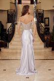Nox Anabel F1568 Satin Beaded Off-Shoulder Boned Waistline Dress