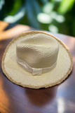 Frayed Edge Floppy Beige Straw Hat