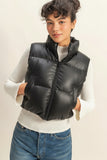 Moonlit Faux Leather Cropped Puffer Vest