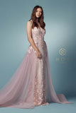 Nox Anabel F485 Lace and Beads Mermaid Gown Chiffon Overskirt
