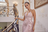Nox Anabel F485 Lace and Beads Mermaid Gown Chiffon Overskirt