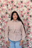 Cider & Stripes Tie-Front Button Down Blouse