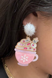 Pink Xmas Hot Cocoa Drop Earrings