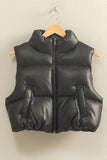 Moonlit Faux Leather Cropped Puffer Vest