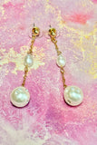 Pearl & Crystal Teardrop Chain Earrings – Gold