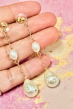 Pearl & Crystal Teardrop Chain Earrings – Gold