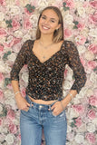 Midnight Florals Ruched Tie-Back Blouse