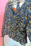 Midnight Florals Ruched Tie-Back Blouse