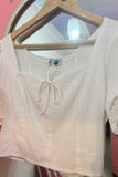 Tie Me Up White  Crop Top with Smocked Back