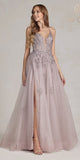 Nox Anabel G1149 Floor Length A-Line Tulle Gown with Slit