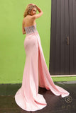 Nox Anabel G1367 Long Side Sash Strapless Fitted Sexy Satin Gown