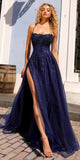 Nox Anabel G1405 Long A-Line Glitter Tulle Square Neck Open Back Ball Gown