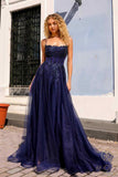 Nox Anabel G1405 Long A-Line Glitter Tulle Square Neck Open Back Ball Gown