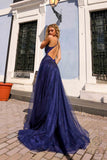 Nox Anabel G1405 Long A-Line Glitter Tulle Square Neck Open Back Ball Gown