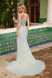 Nox Anabel G1655 Lace-Up Sequin Sheer Boned Waistline Dress