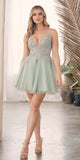 Nox Anabel G785 Short A-Line Tulle Skirt Embroidered Bodice V-Neck Dress