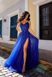 Nox Anabel H1350 Long A-Line Glitter Tulle Embroidered Sequin Applique Dress