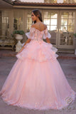 Nox Anabel H1360 Off the Shoulder 3D Floral A-Line Gown Removable Skirt