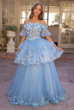Nox Anabel H1360 Off the Shoulder 3D Floral A-Line Gown Removable Skirt