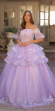 Nox Anabel H1360 Off the Shoulder 3D Floral A-Line Gown Removable Skirt
