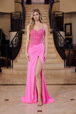 Nox Anabel H1670 Glitter Satin Floral Embroidered Dress with Slit
